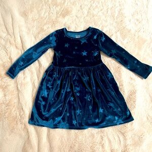 Toddler girl Jumping Beans Teal Blue Star Velvet Dress sz 2t